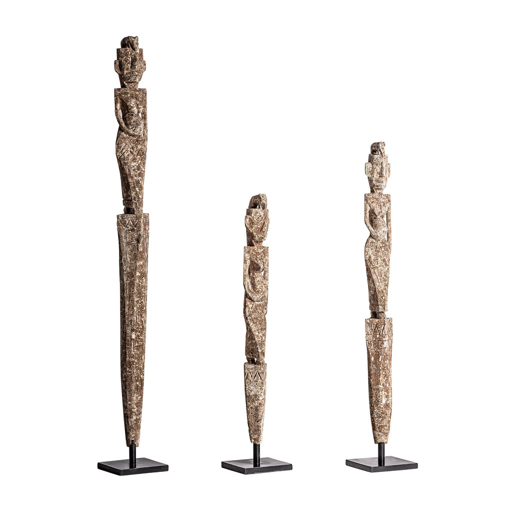 Unikat Ethno Skulpturen Trio: Handgefertigt aus Akazienholz - Maison Oudh