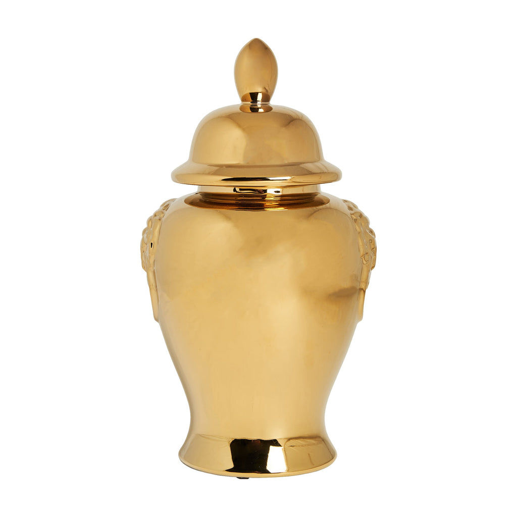 Vase hergestellt aus Keramik in Gold mit Deckel small - Maison Oudh