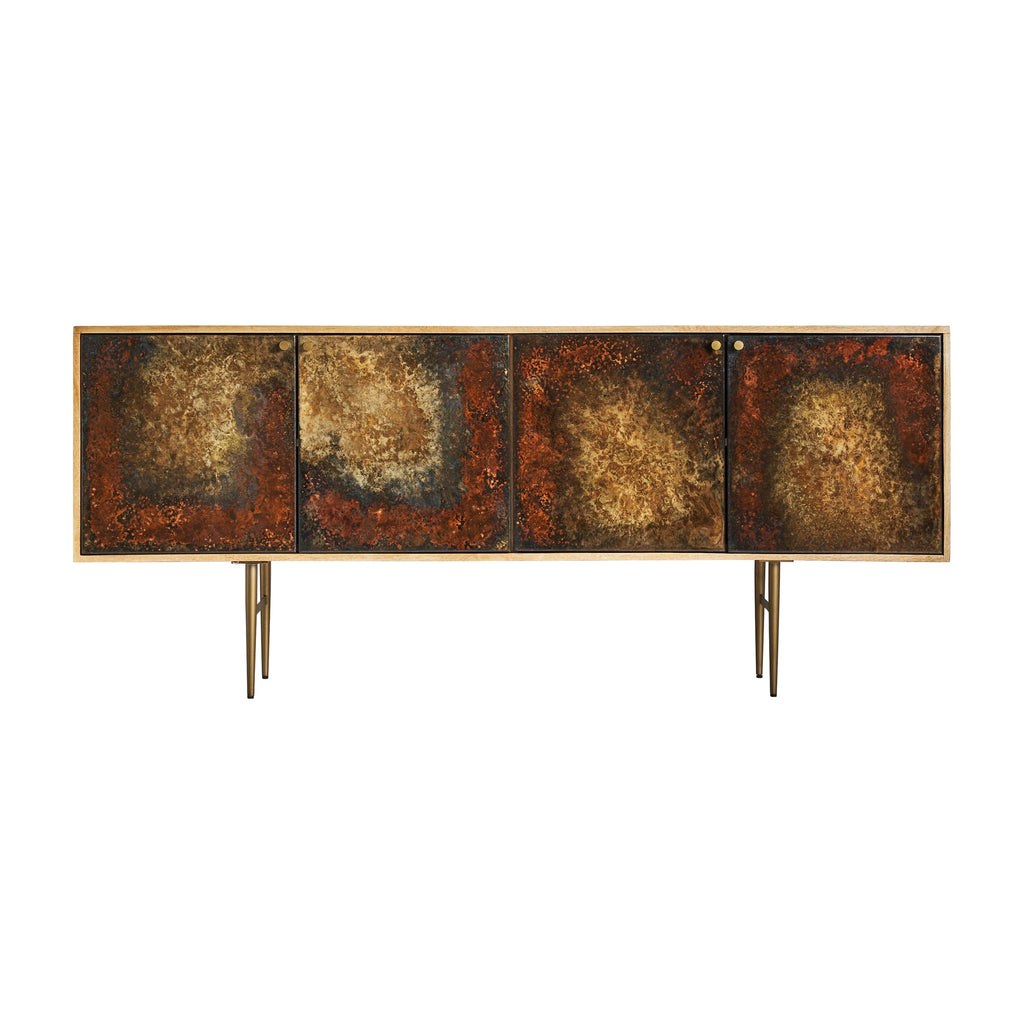 Viertüriges Sideboard aus Mangoholz kombiniert mit Gold - Maison Oudh