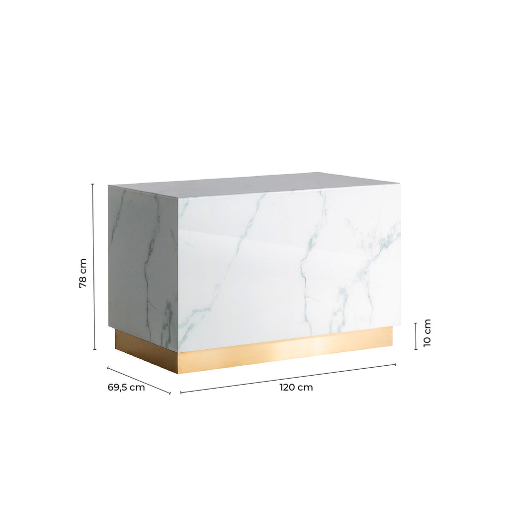 Weisse Theke aus Glas in Marmoroptik mit goldenen Elementen (large) - Maison Oudh