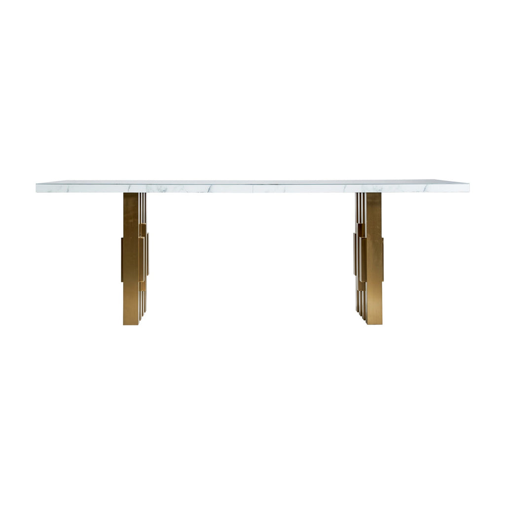 Weisser Esstisch mit einer Glasplatte in Marmoroptik - Maison Oudh