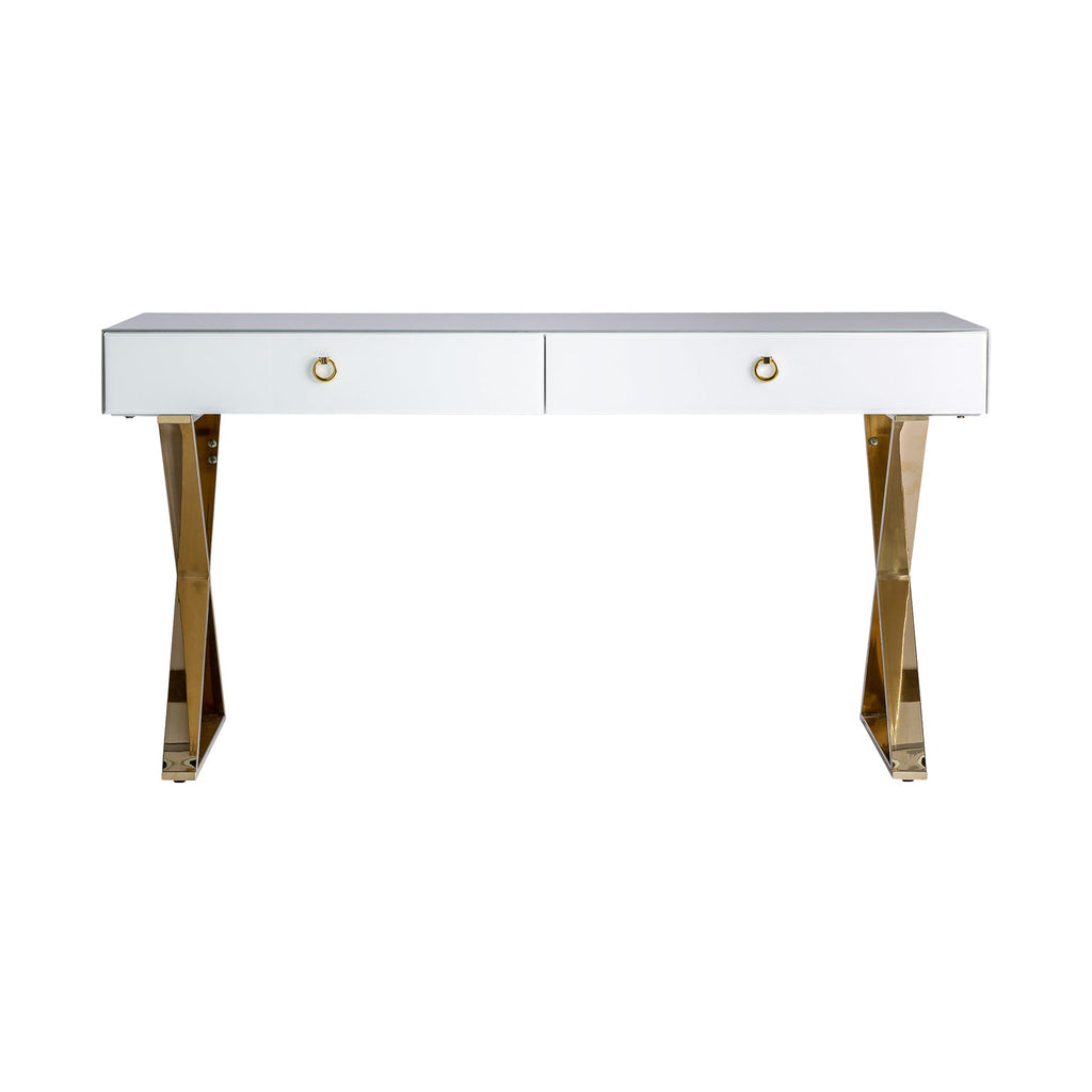 Weisser Schreibtisch mit zwei Schubladen und goldenen Details - Maison Oudh