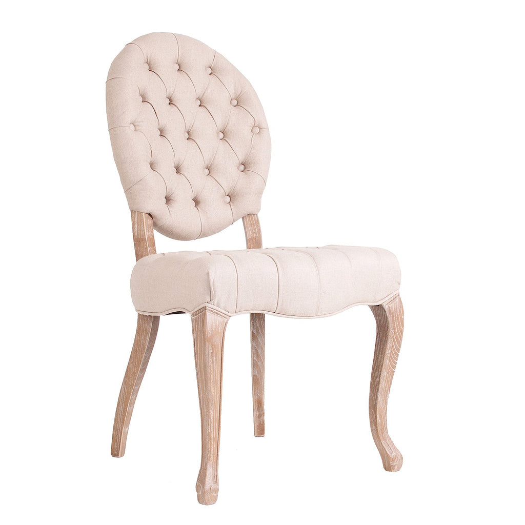 Weisser Stuhl aus Eschenholz mit Leinenstoff bezogen - Maison Oudh