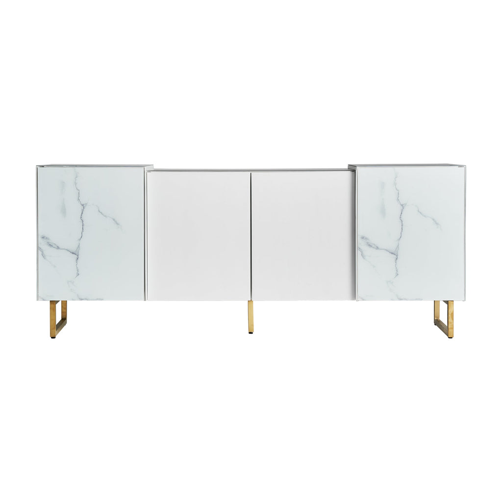 Weisses Sideboard aus Glas kombiniert mit goldenen Füssen - Maison Oudh