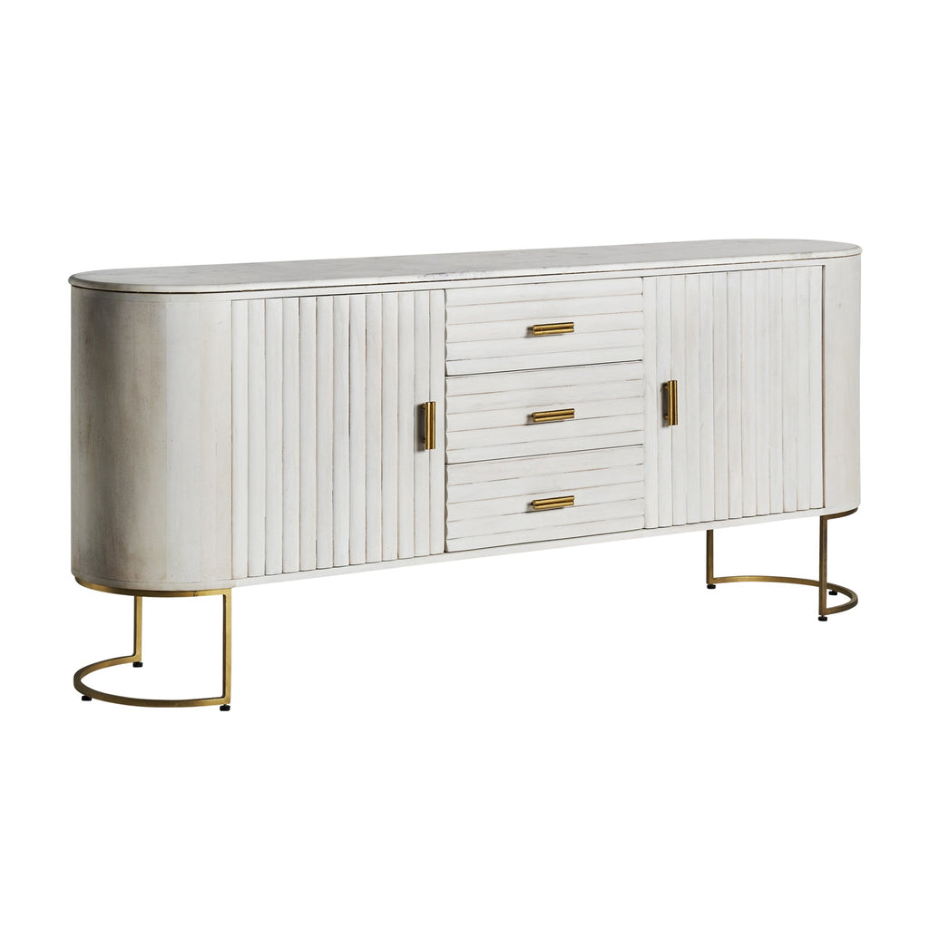 Weisses Sideboard aus Mangoholz kombiniert mit goldenen Details aus Messing - Maison Oudh
