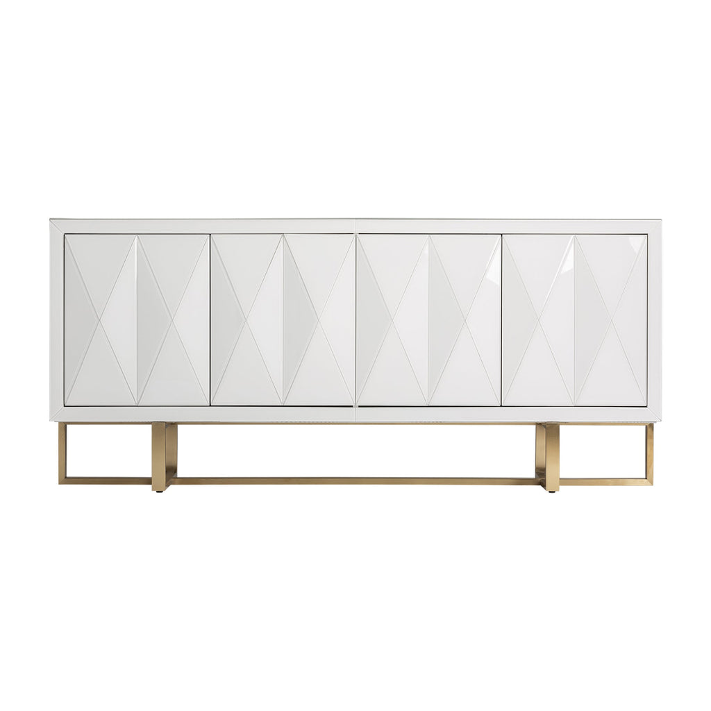 Weisses Sideboard aus Spiegelglas kombiniert mit Elementen in mattem Gold - Maison Oudh
