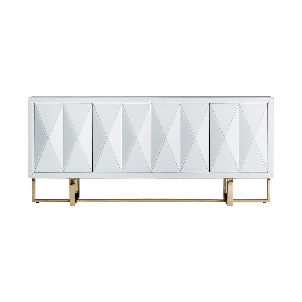 Weisses Viertüriges Sideboard mit Goldmetallgestell und Spiegelglas