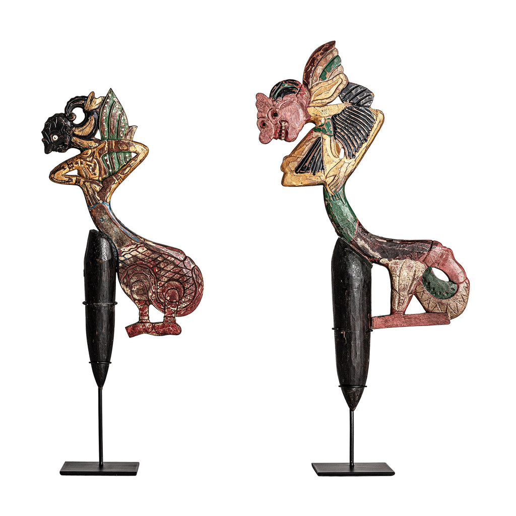 Zwei bunte dekorative Figuren aus Holz im Asiatisch / Orientalischen Stil - Maison Oudh