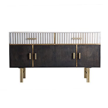 Zweitüriges Sideboard aus Mangoholz in Braun und Weiss kombiniert mit goldenen Details - Maison Oudh