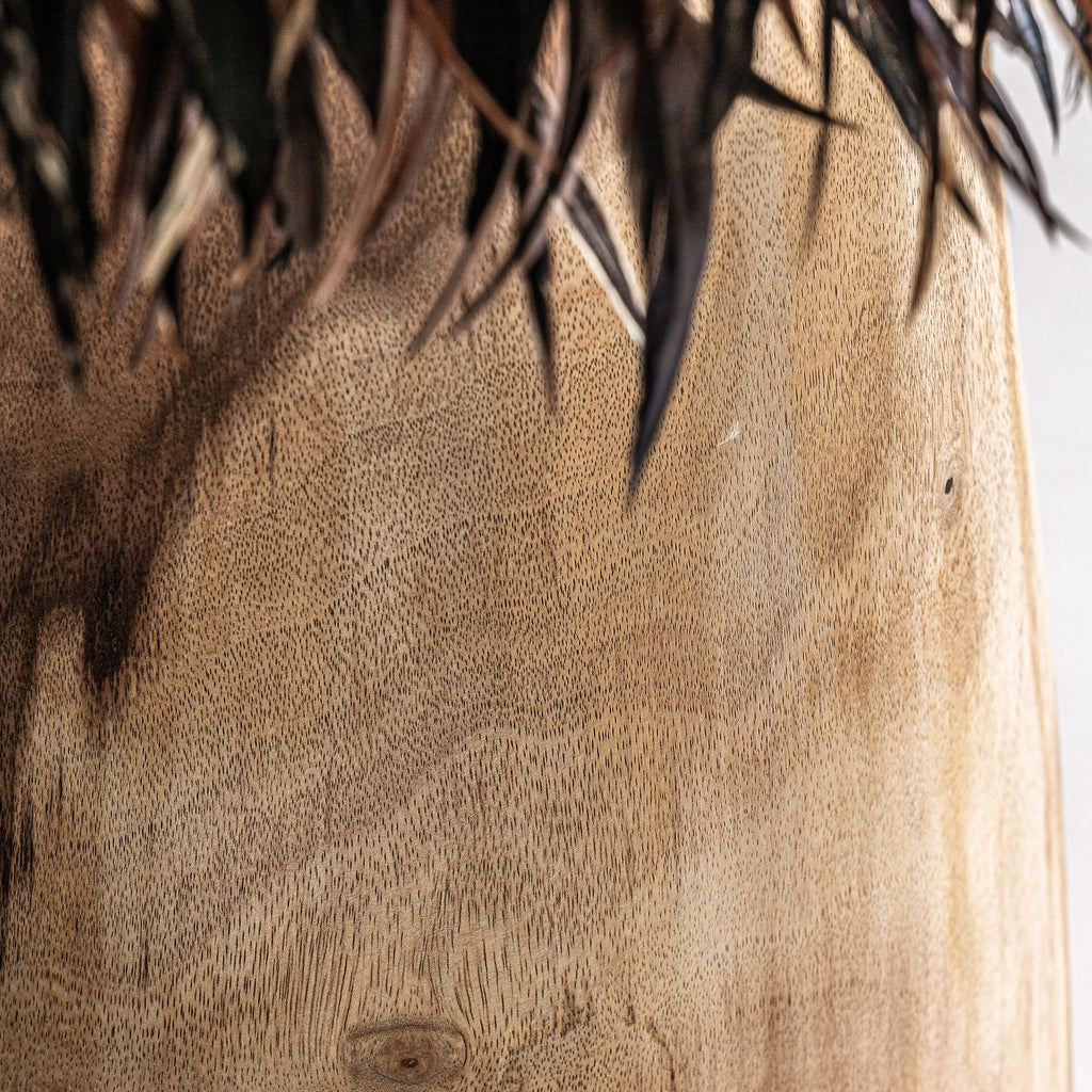 Ethno Tischleuchte aus Teakholz mit braunen Federn Unikat authentisches Ethno Flair