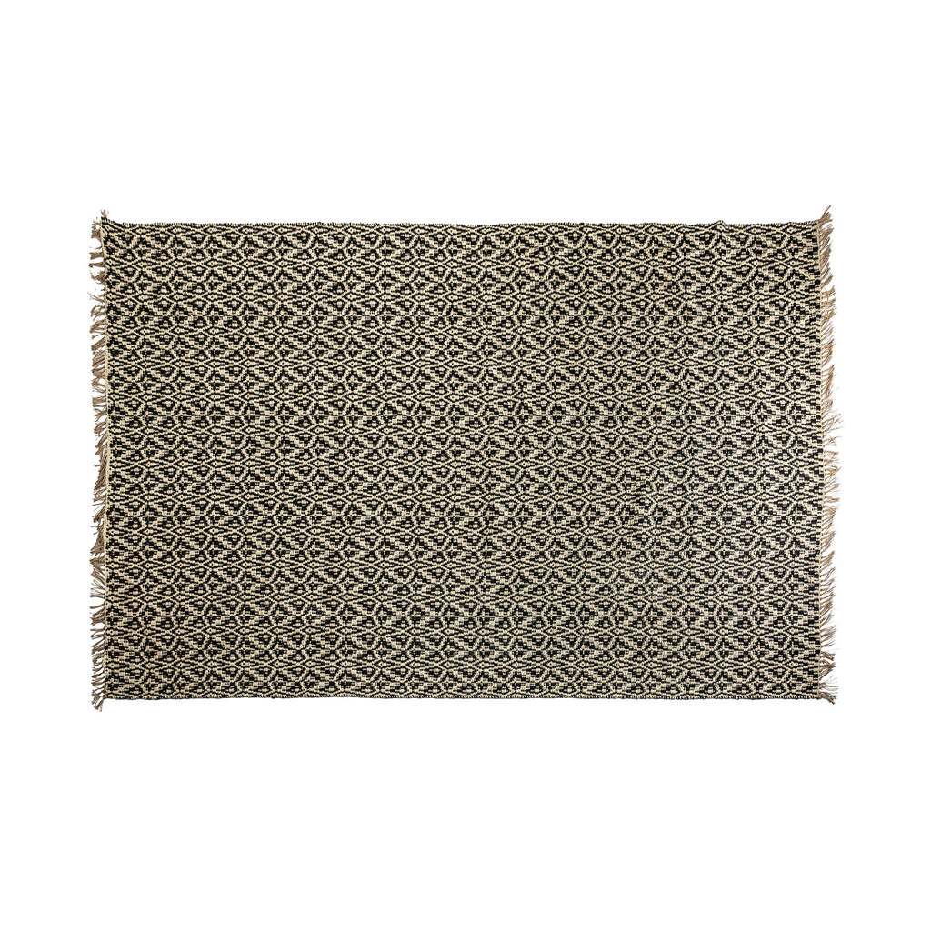 Beiger Jute-Teppich mit schwarzem Muster im Kolonialstil