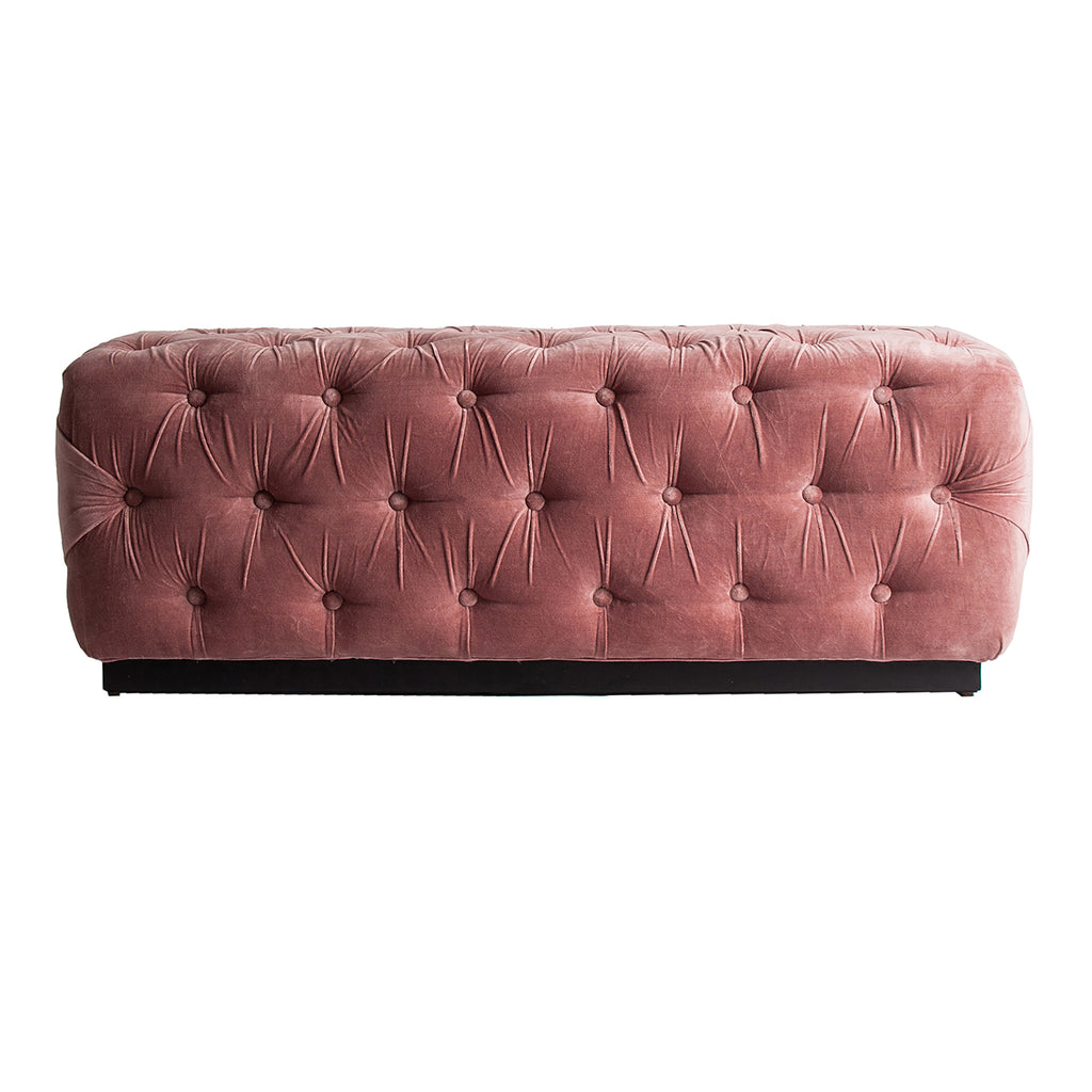 Gepolsterte Sitzbank aus Rosa Samt mit Mangoholz – Shabby Chic
