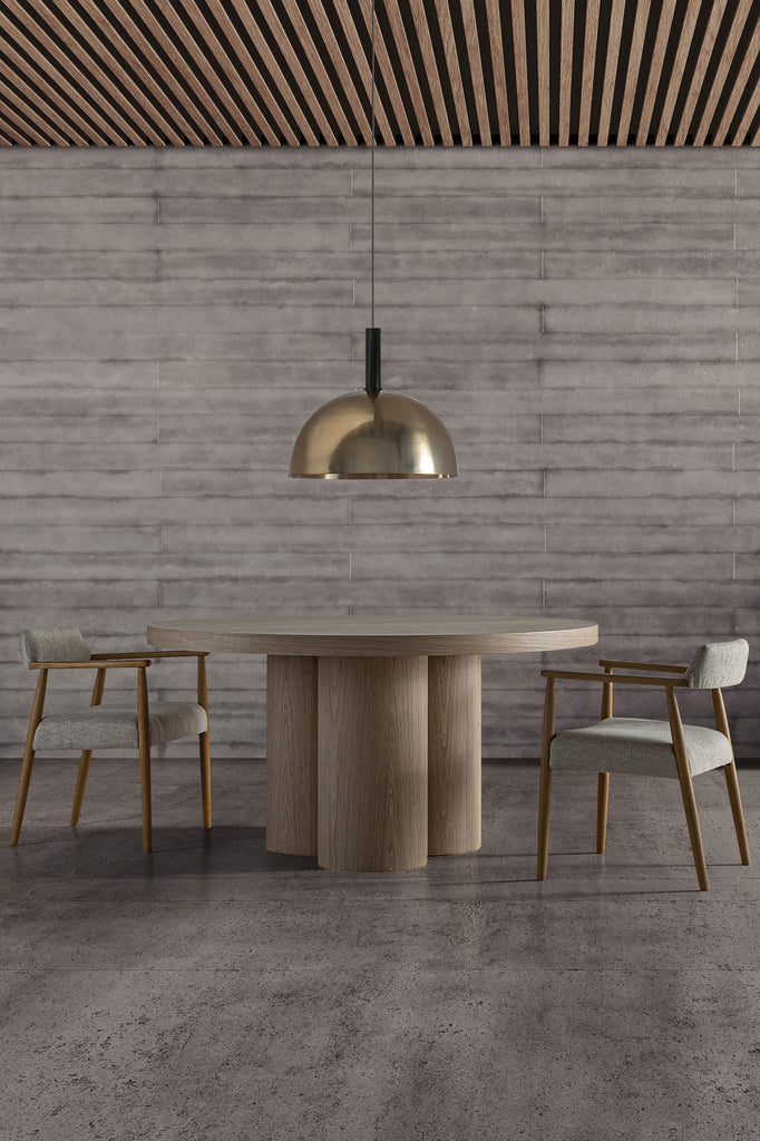 Runder Cremefarbener Esstisch aus Holz für 6 Personen