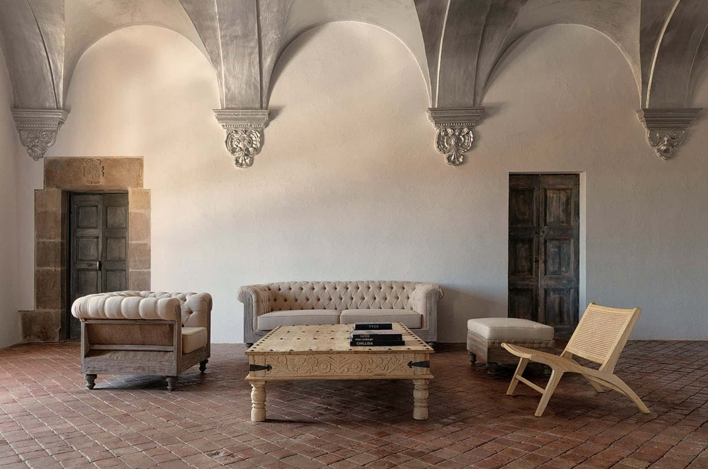 Handgefertigtes Vintage Chesterfield Sofa in Beige 