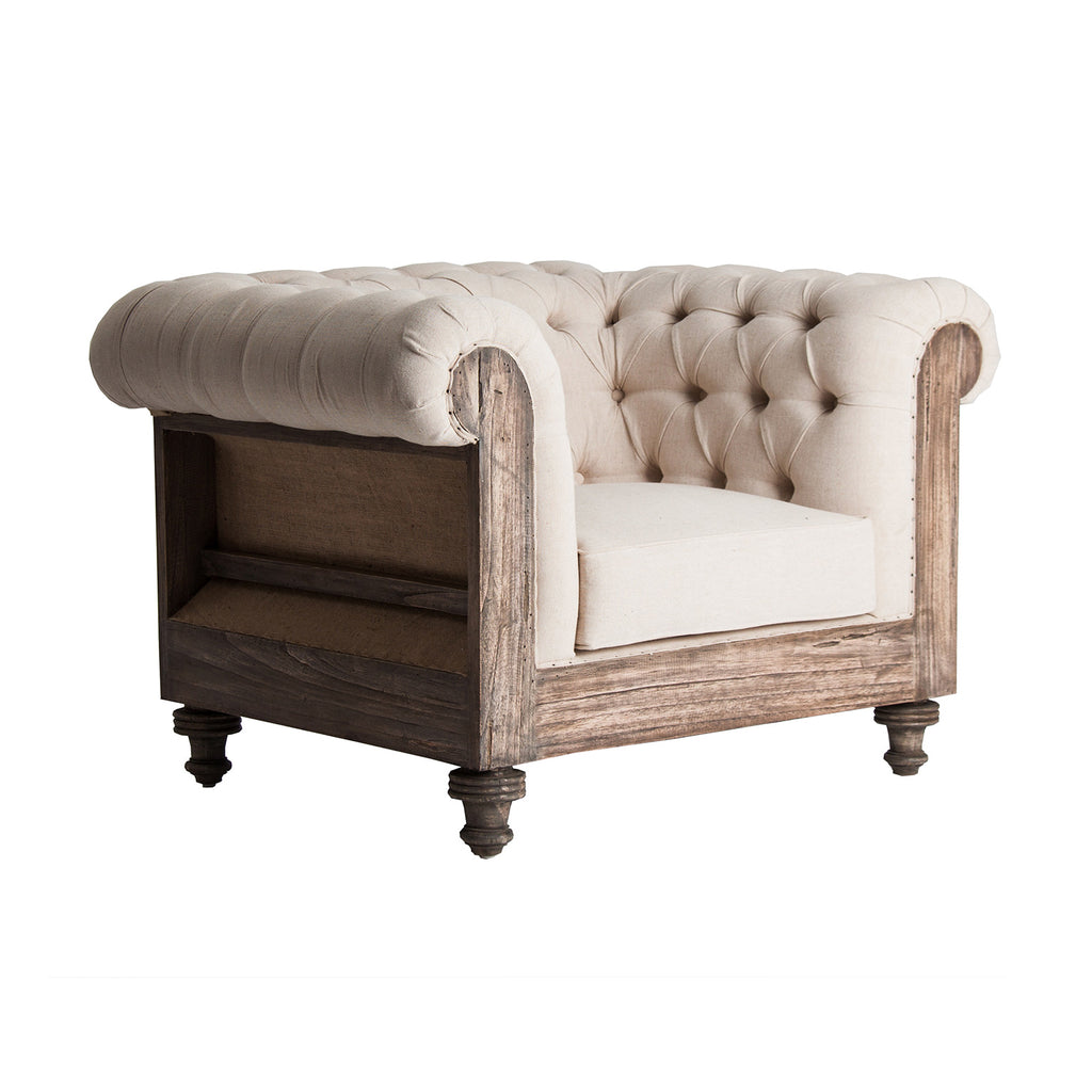 Chesterfield Sessel Vintage aus Tropenholz mit Polyester in Beige

