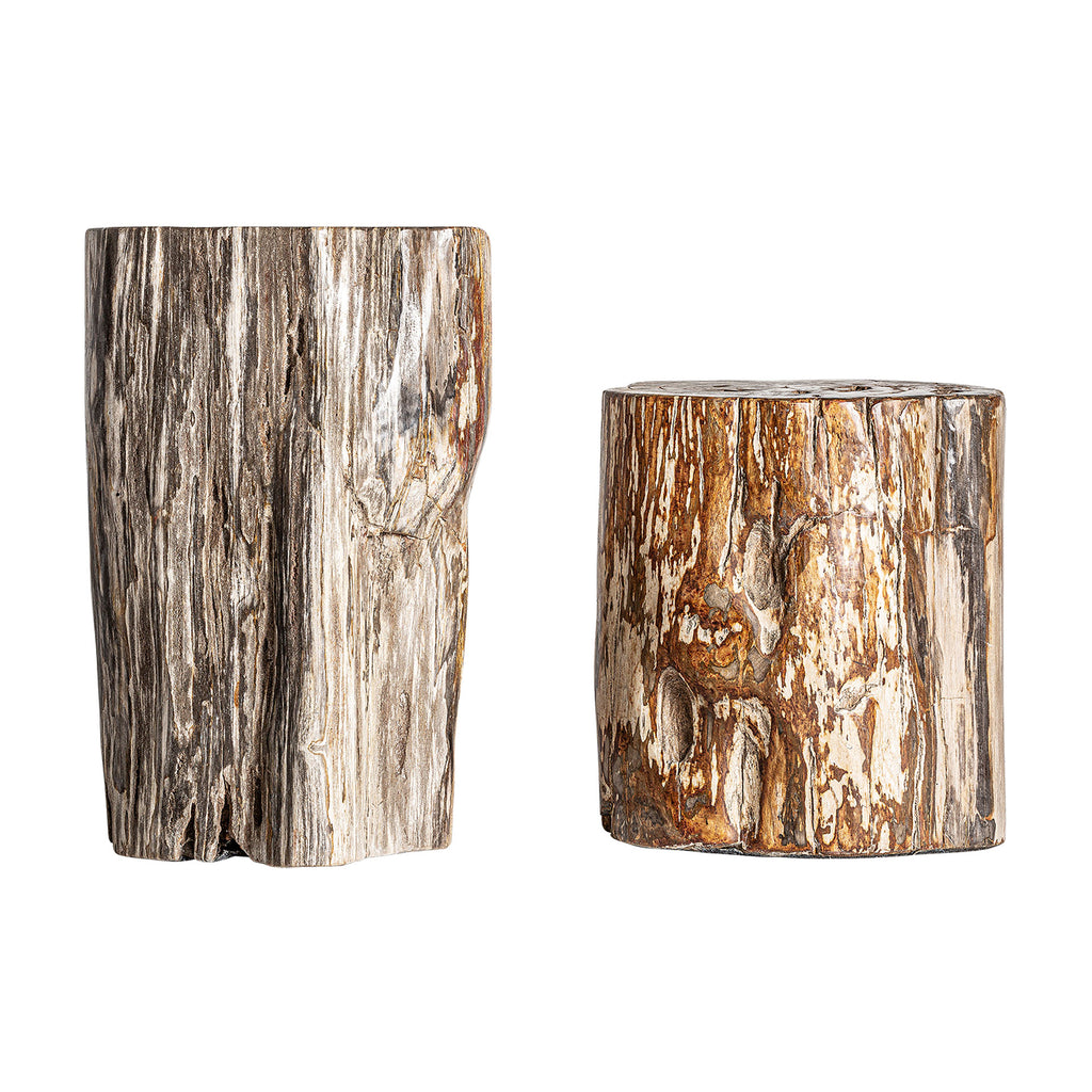 Beistelltisch aus versteinertem Holz, Braun, handgefertigt.