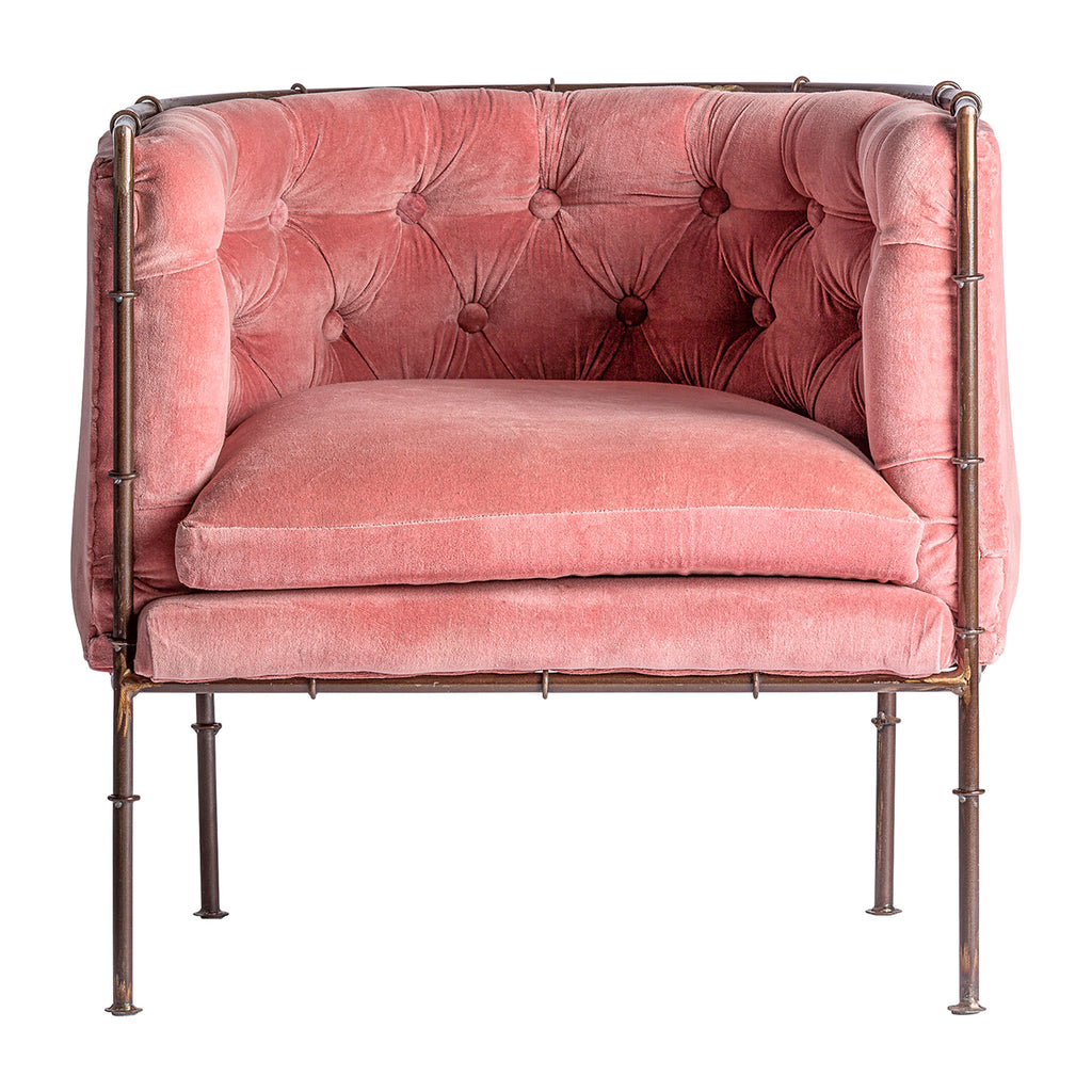 Rosa Samt Sessel im Shabby Chic Stil