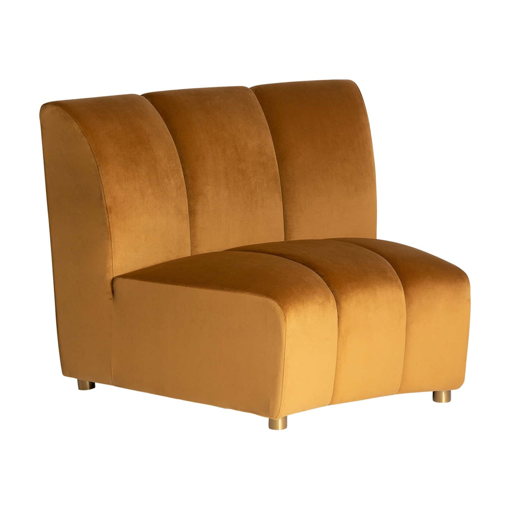 Rundes Art Deco Modulsofa in Senffarbenem Samt mit Goldenen Füssen - maison oudh - 