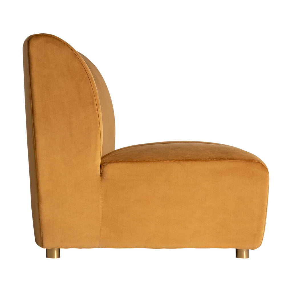 Rundes Art Deco Modulsofa in Senffarbenem Samt mit Goldenen Füssen