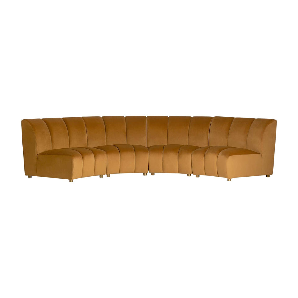 Rundes Art Deco Modulsofa in Senffarbenem Samt mit Goldenen Füssen