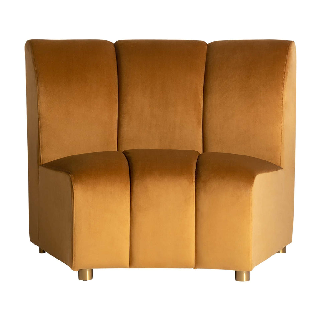 Rundes Art Deco Modulsofa in Senffarbenem Samt mit Goldenen Füssen, vical home