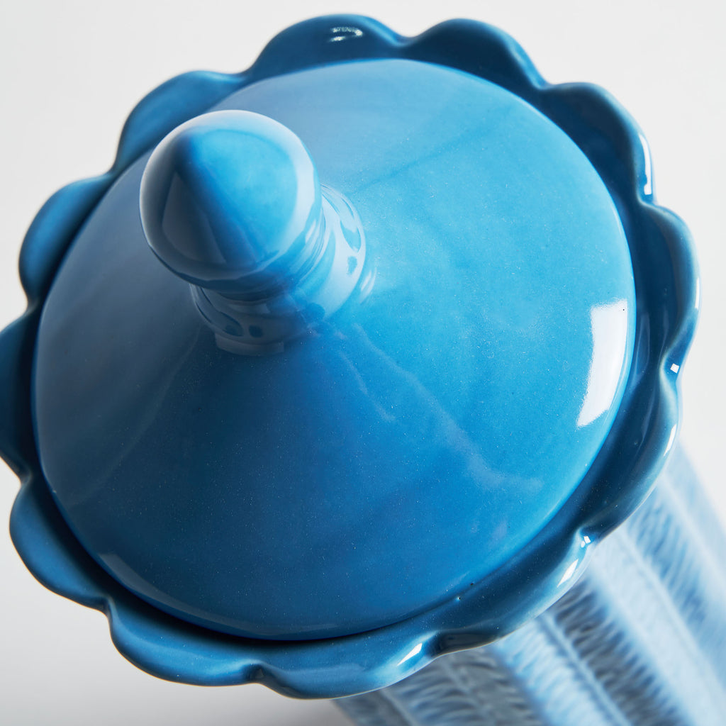 Handgefertigte blaue Keramikvase mit Deckel 