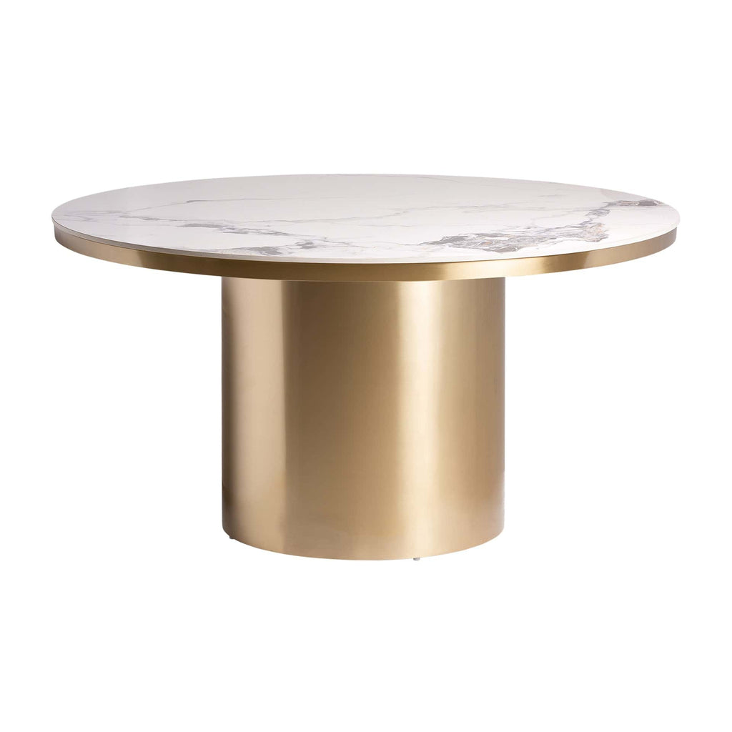 Runder Esstisch aus Weissem Kunstmarmor mit Gold