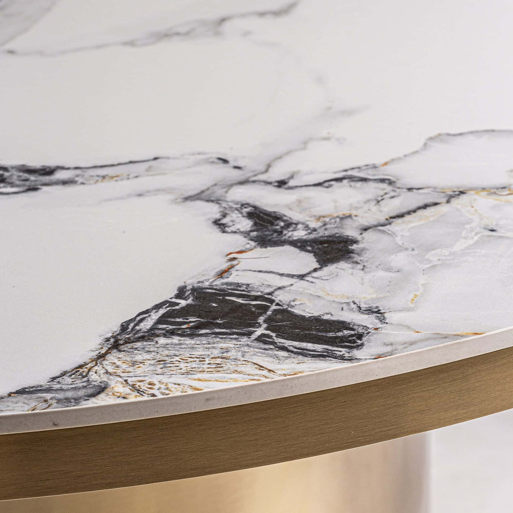 Runder Esstisch aus Weissem Kunstmarmor mit Gold