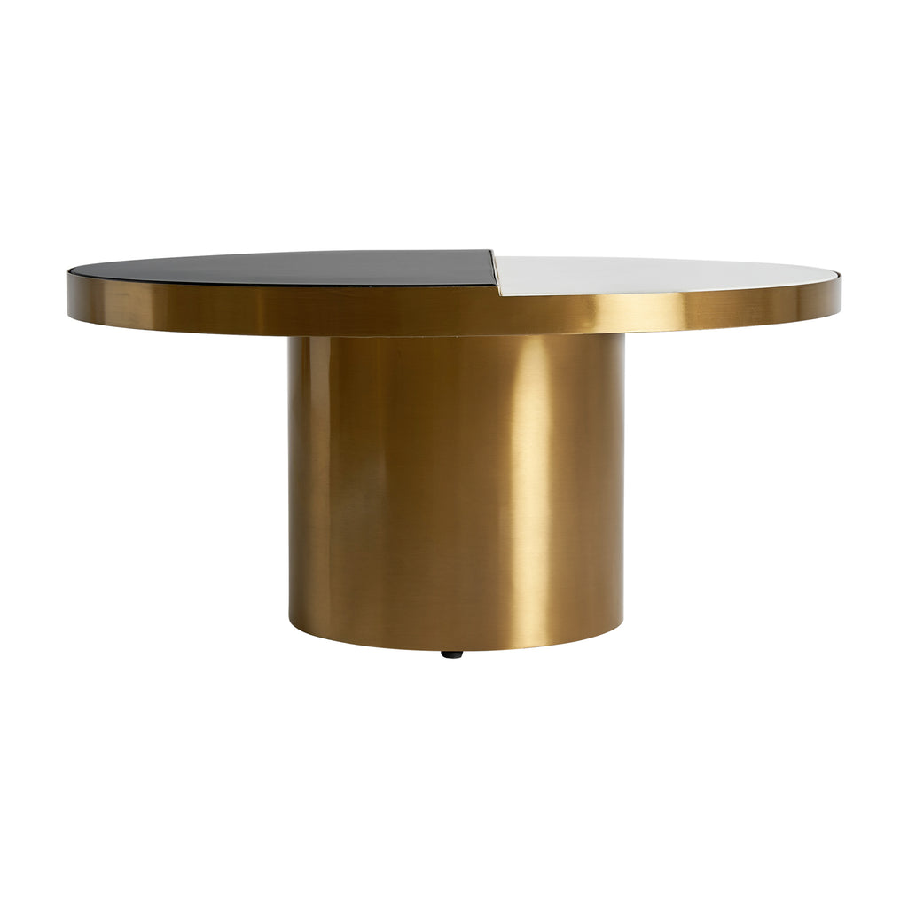 Runder Art Deco Couchtisch mit halb weißer, halb schwarzer Keramikplatte