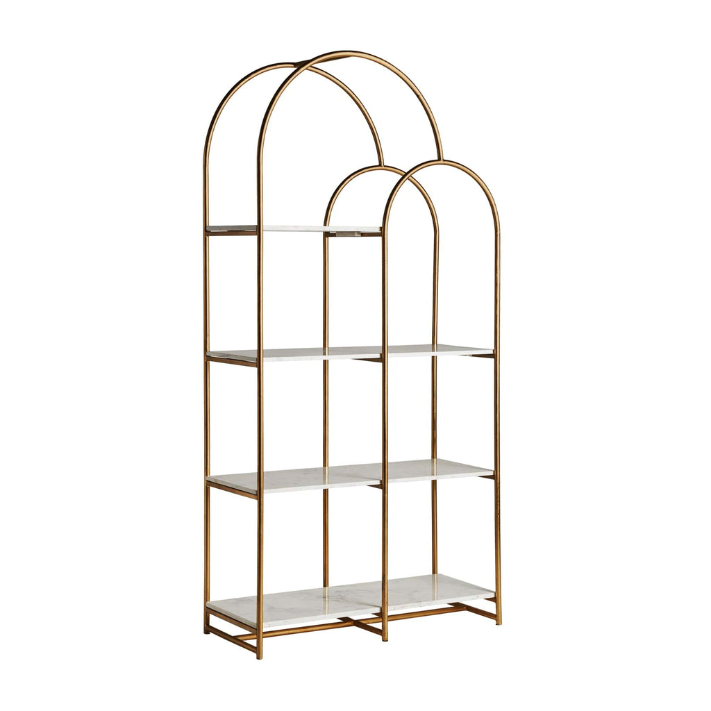 Ovales Art Deco Regal aus Weißem Marmor und Goldfarbenem Eisen