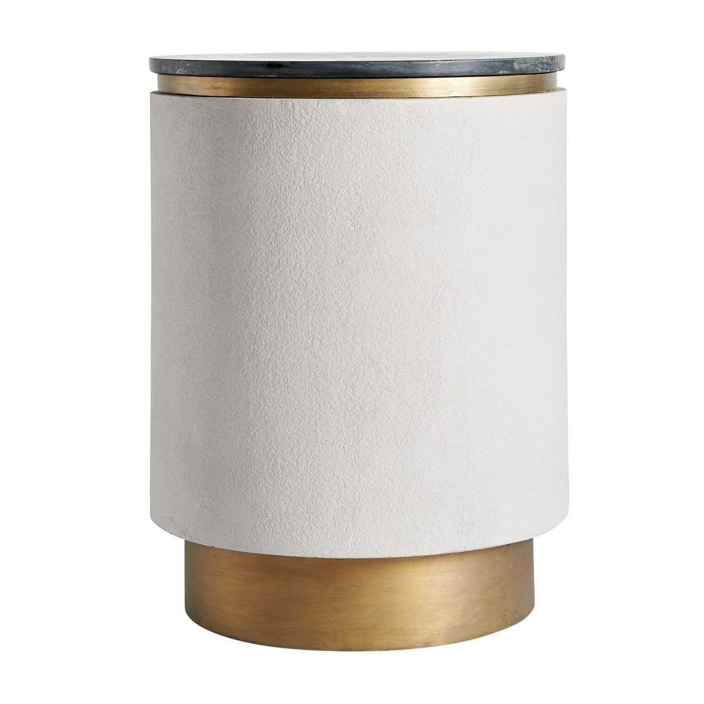 Runder Beistelltisch in Weiss kombiniert mit Schwarzem Marmor und Gold