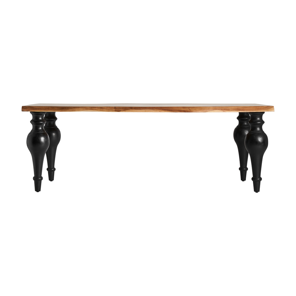 Esstisch im Provence-Stil mit brauner Akazienholzplatte und schwarzem Gestell – handgefertigt, rustikal und elegant.