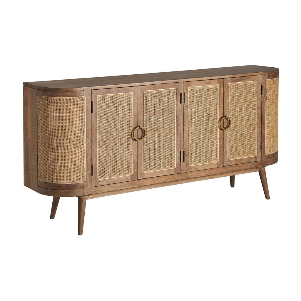 Sideboard mit vier Türen hergestellt aus Mangoholz und Rattan