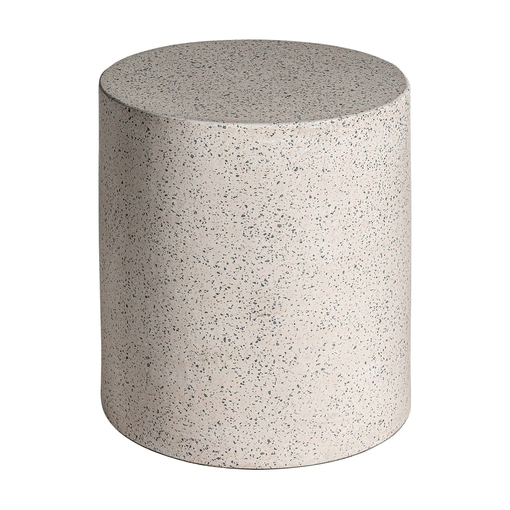 Runder Outdoor Beistelltisch aus Weissem Terrazzo / Indoor & Outdoor