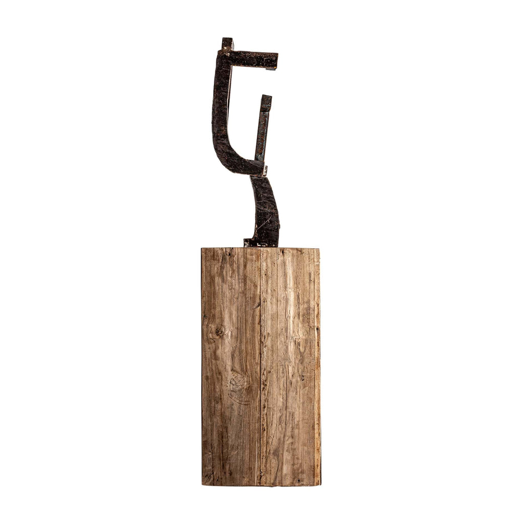 Handgefertigte Ethno Bodenskulptur aus Tropenholz und Eisen