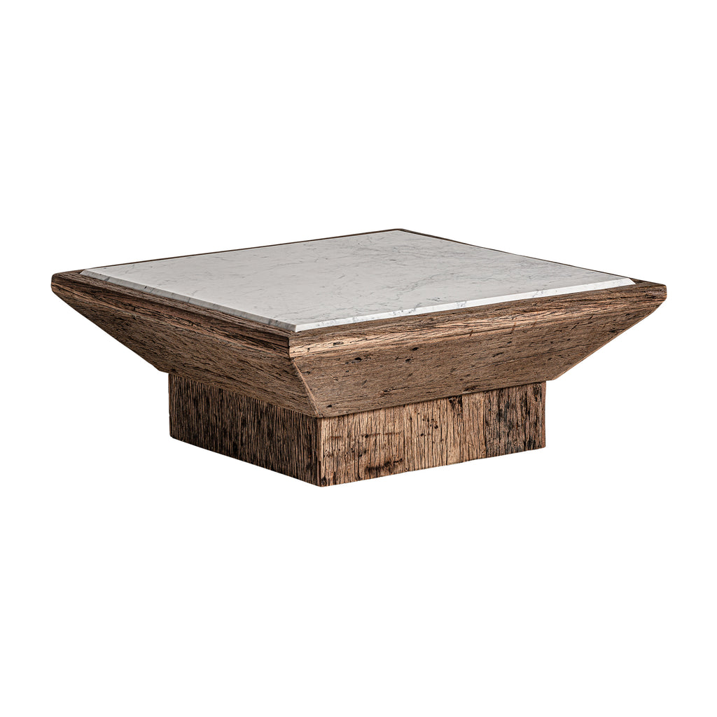 Couchtisch aus recyceltem Kiefernholz und weißem Marmor – Ethnic Stil