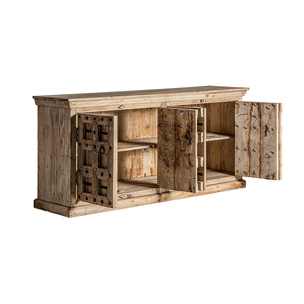 Handgeschnitztes viertüriges Ethnic Sideboard aus Mangoholz