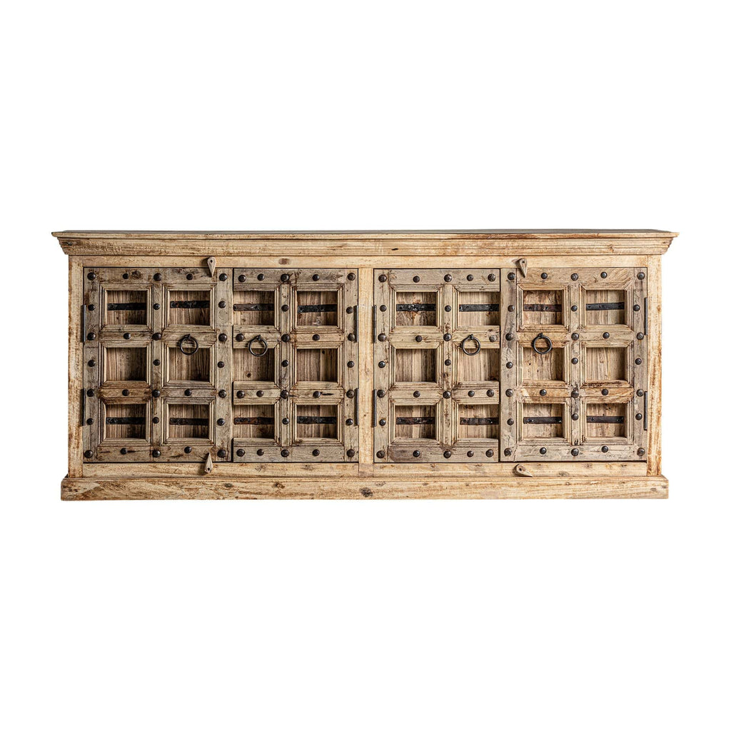 Handgeschnitztes viertüriges Ethnic Sideboard aus Mangoholz