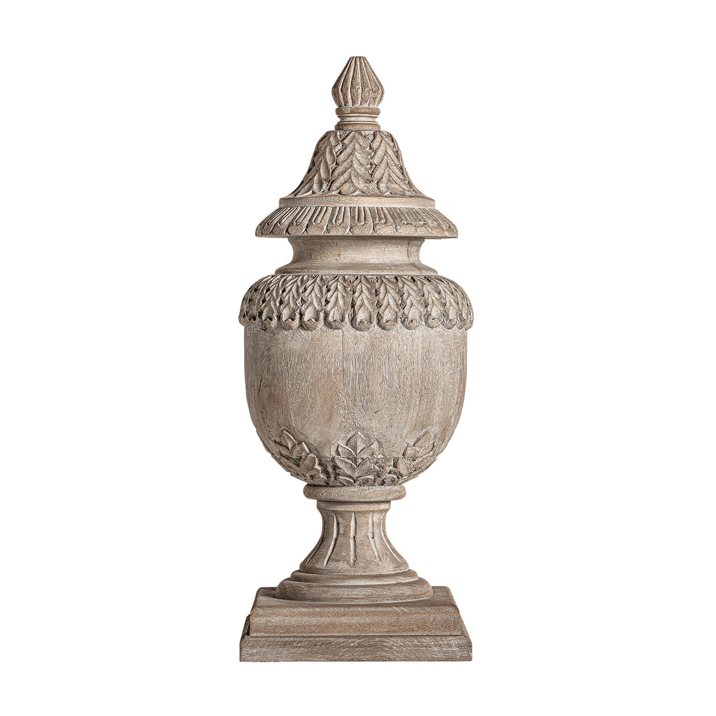 Handgefertigte Mangoholz-Vase mit Deckel im Provence-Stil, braun