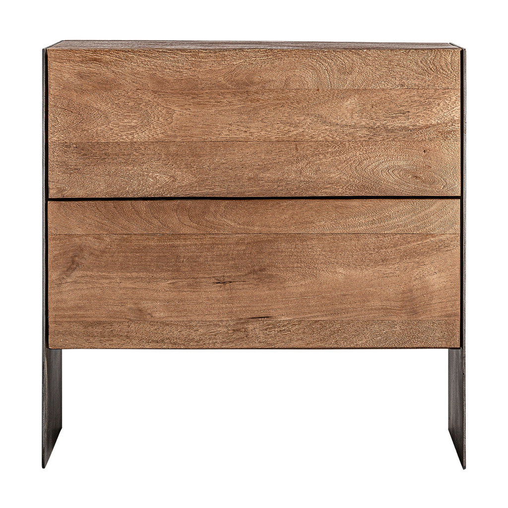 Nachttisch aus Mangoholz mit Eisen im Contemporary Stil, zwei Schubladen