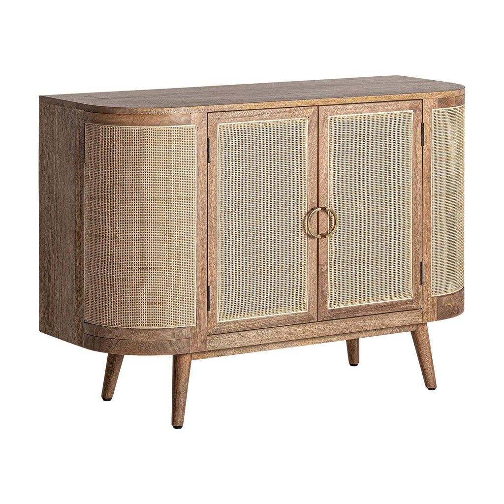 Handgefertigtes Nordisches Zweitüriges Sideboard aus Mangoholz mit Korbgeflecht