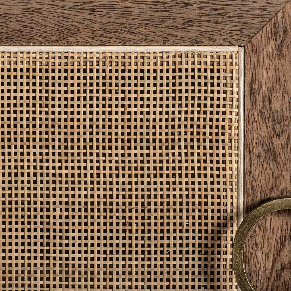 Handgefertigtes Nordisches Zweitüriges Sideboard aus Mangoholz mit Korbgeflecht