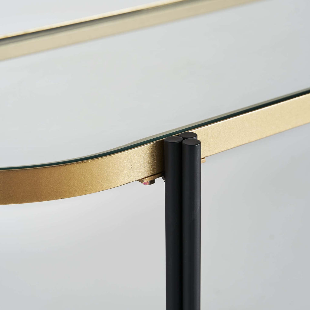 Ovaler Konsolentisch in Schwarz und Gold mit Kristallglas