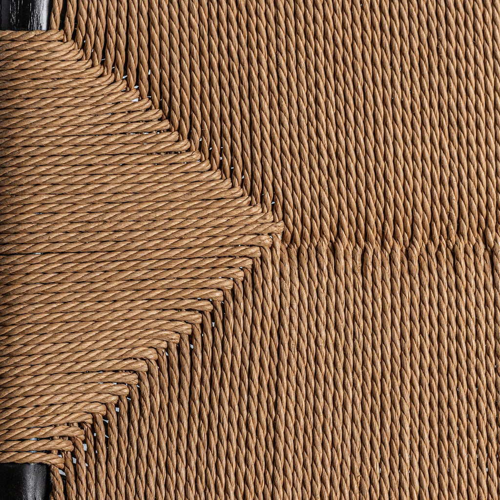Vintage Sessel mit schwarzem Gestell und naturfarbenem Rope-Geflecht