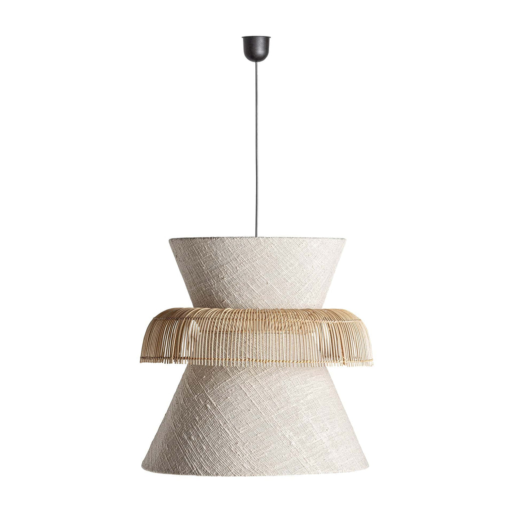 Handgefertigte Boho Deckenleuchte in Weiss mit Rattan 