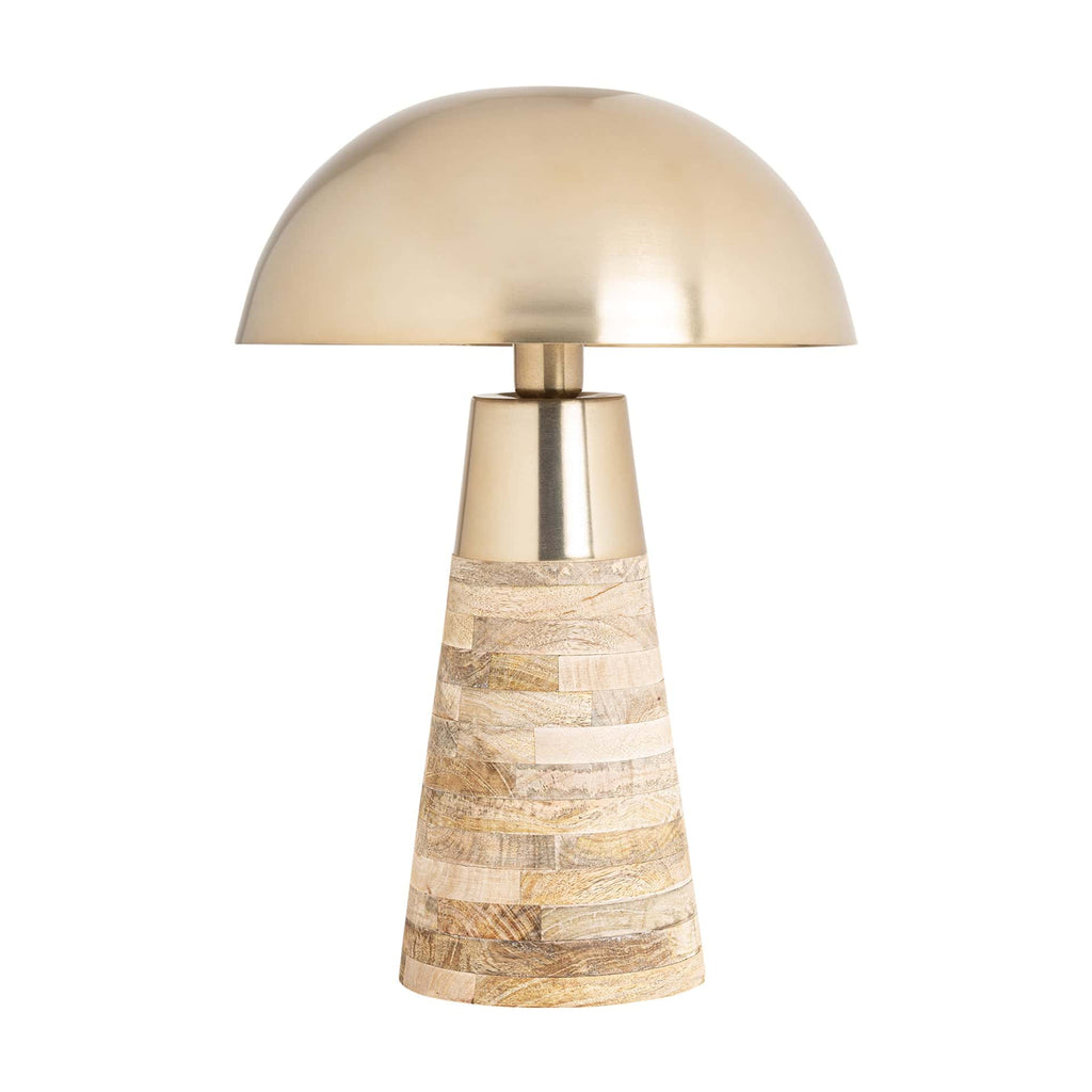 Art Deco Tischlampe in Creme und Gold aus Messing und Mangoholz