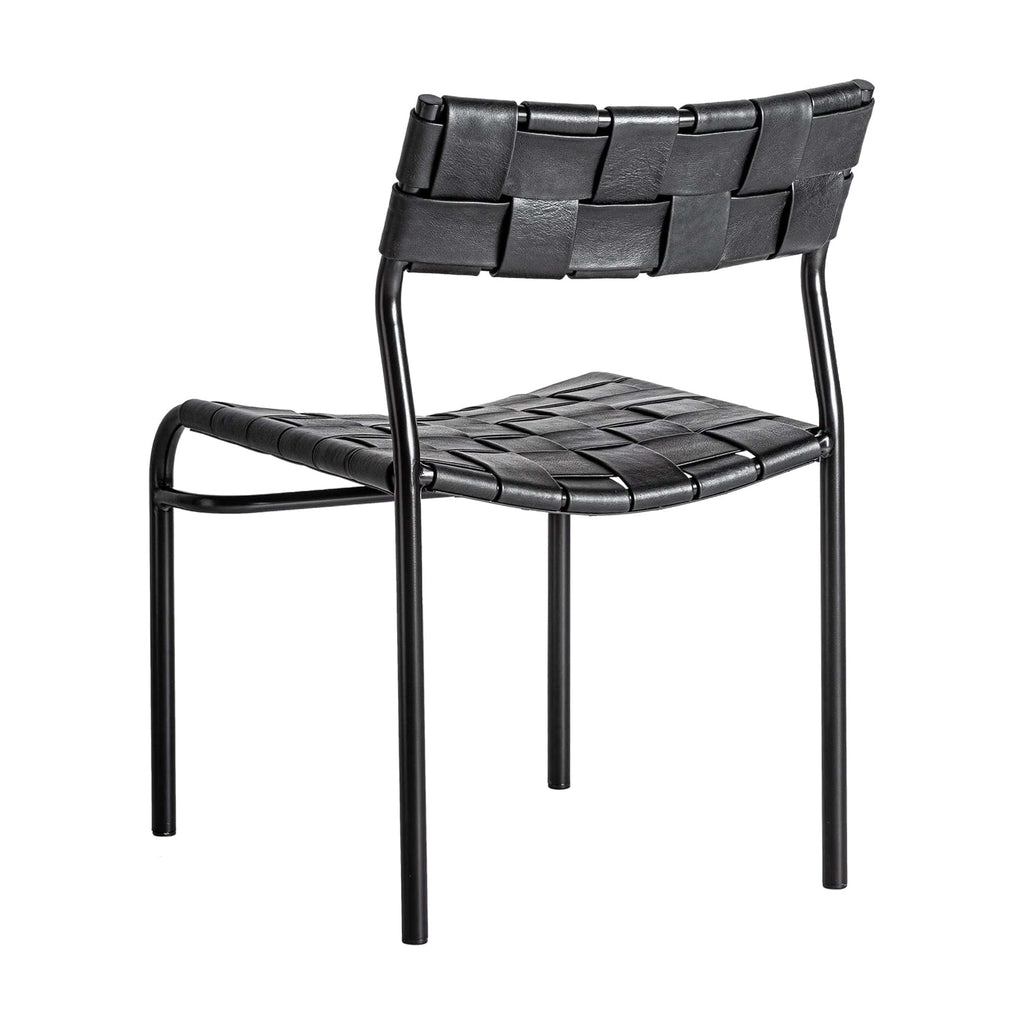 2er Set Stühle: Schwarzes Eisen und Ledergeflecht im Contemporary Design 