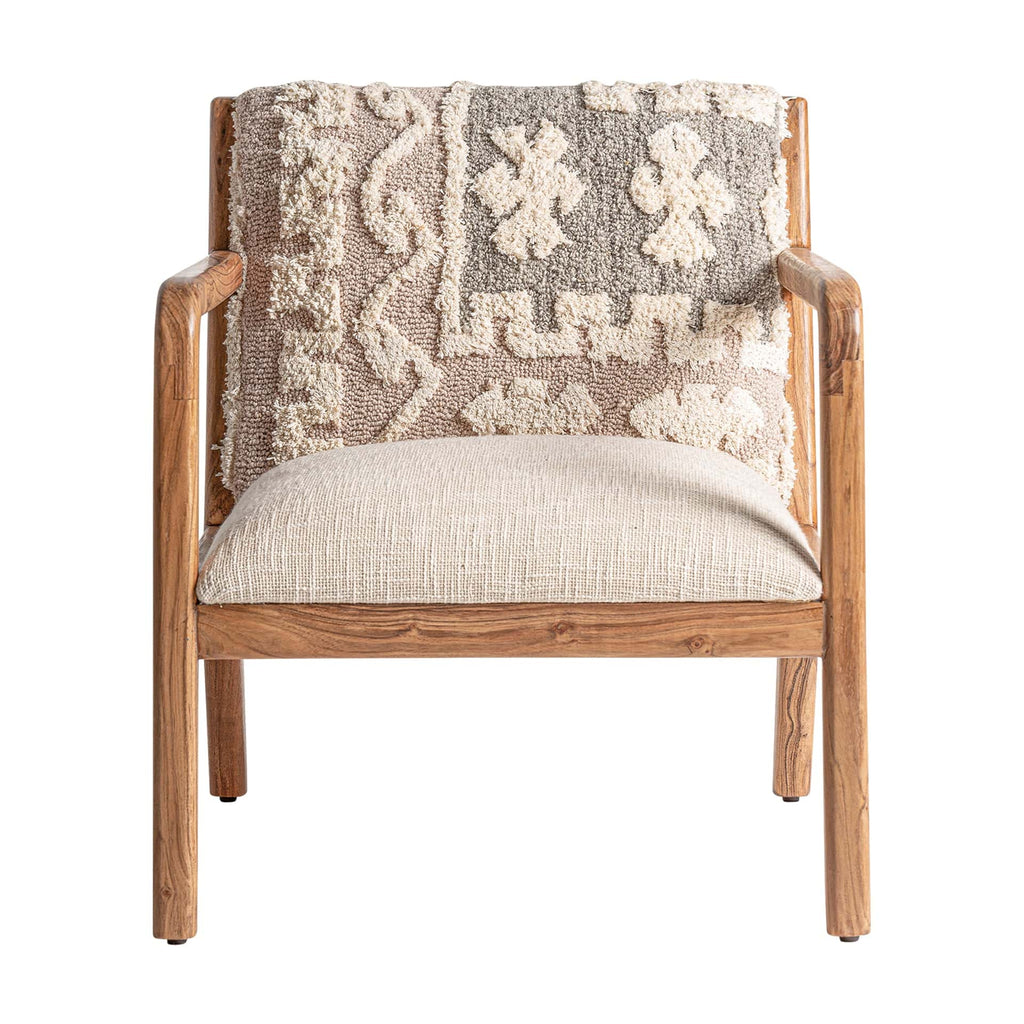 Beiger Boho Sessel aus Holz