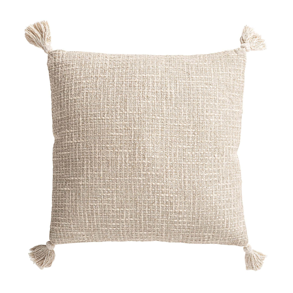 Beiges Boho Kissen mit Quasten 