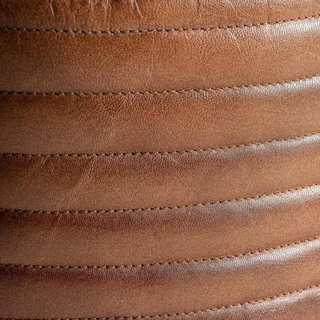 Runder Pouf im Vintage Stil aus Leder und Rattangeflecht
